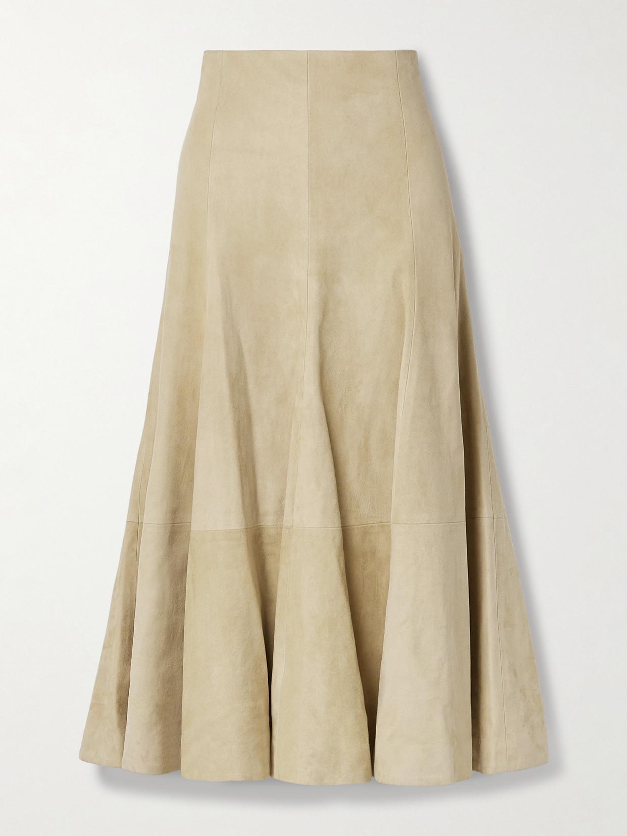 Khaite Lenno Suede Midi Skirt In Neutrals