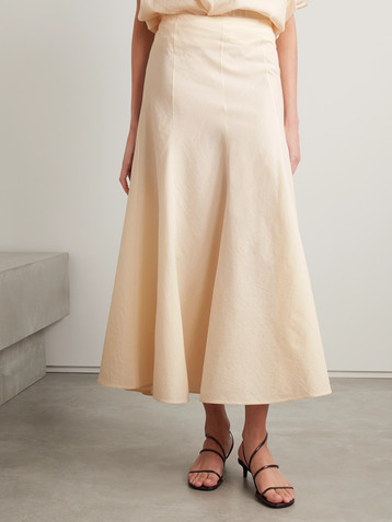 KHAITE Lenno silk and cotton-blend midi skirt