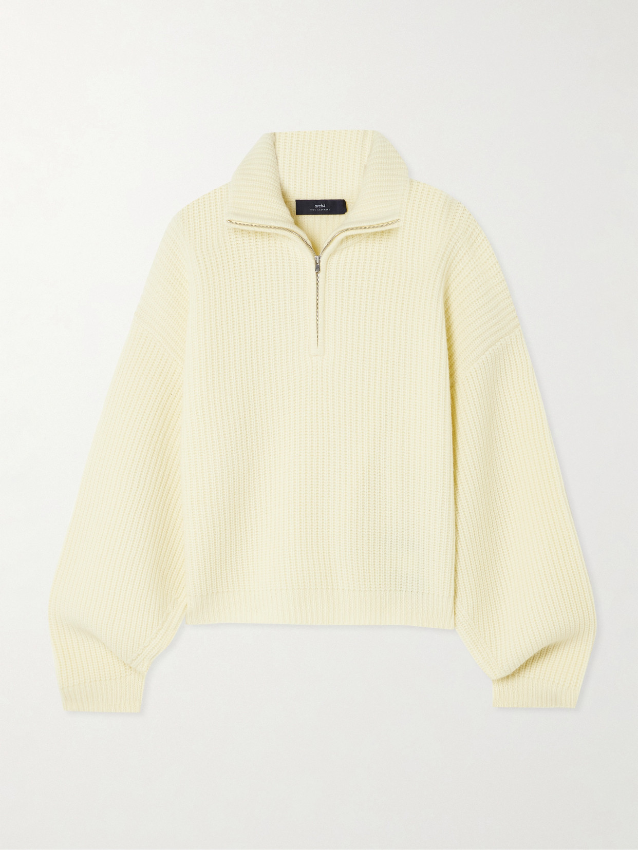 Arch4 Marigold Ribbed Cashmere Half-zip Jumper In Yellow