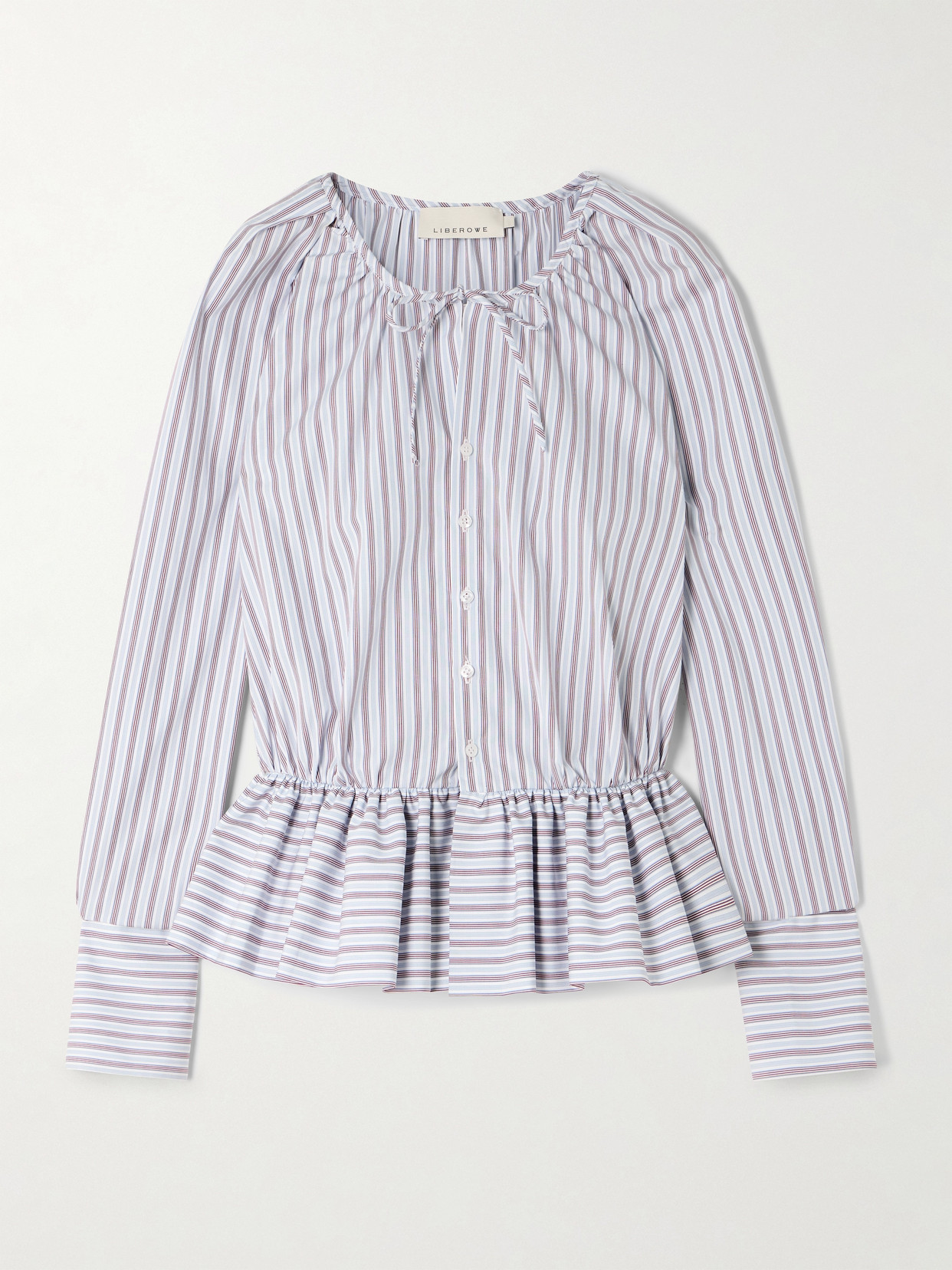 LIBEROWE - + The Vanguard Striped Cotton-poplin Peplum Blouse - x small