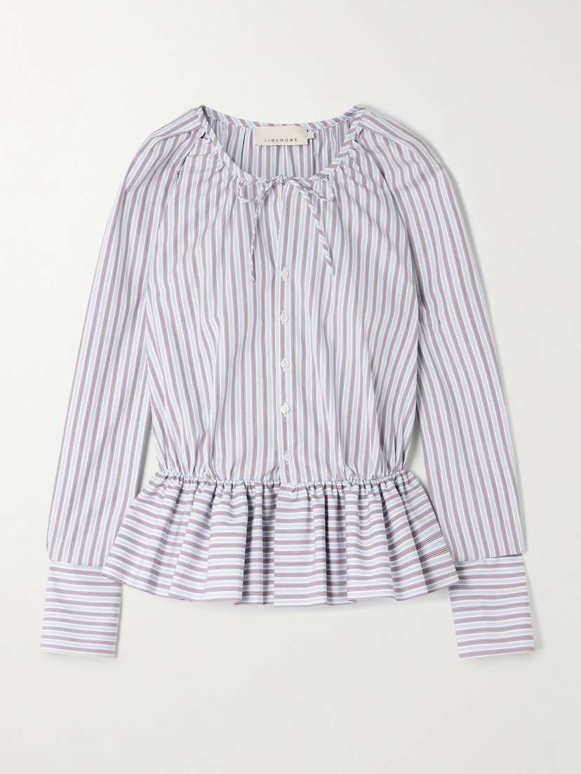 LIBEROWE + The Vanguard Striped Cotton-poplin Peplum Blouse