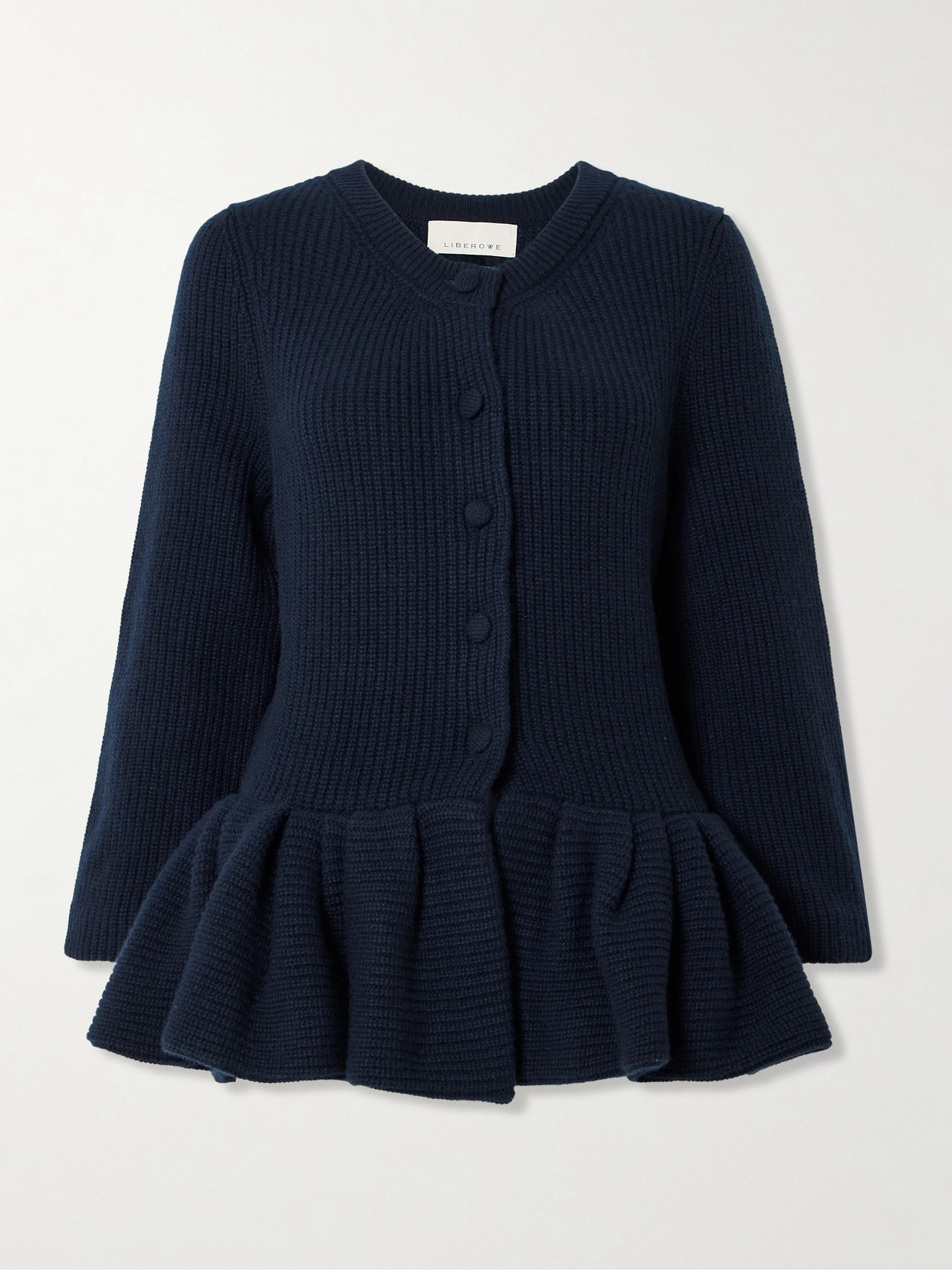Liberowe Cashmere Peplum Cardigan In Blue