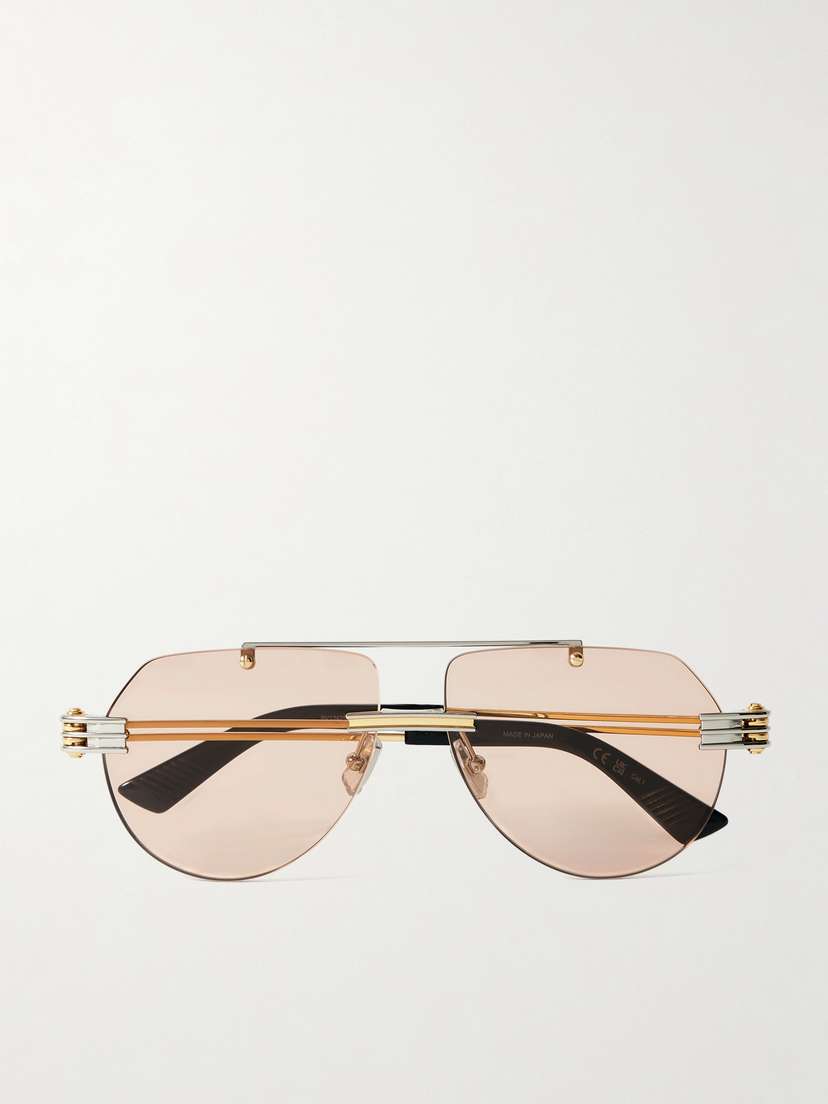 Bottega Veneta Eyewear Aviator-style Gold And Silver-tone Sunglasses