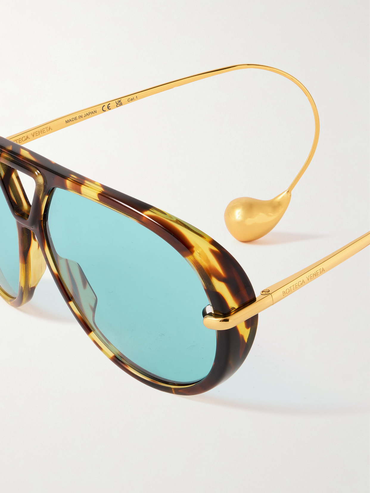 Bottega Veneta Embellished Aviator-style Tortoiseshell Recycled-acetate And Gold-tone Sunglasses In Tortoiseshell