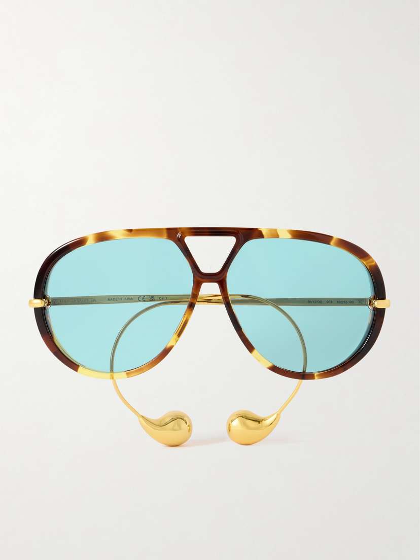Bottega Veneta Eyewear Embellished Aviator-style Tortoiseshell Recycled-acetate And Gold-tone Sunglasses
