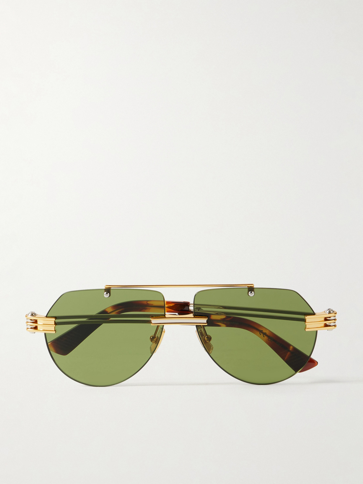 Bottega Veneta Aviator-style Gold And Silver-tone Sunglasses In Green