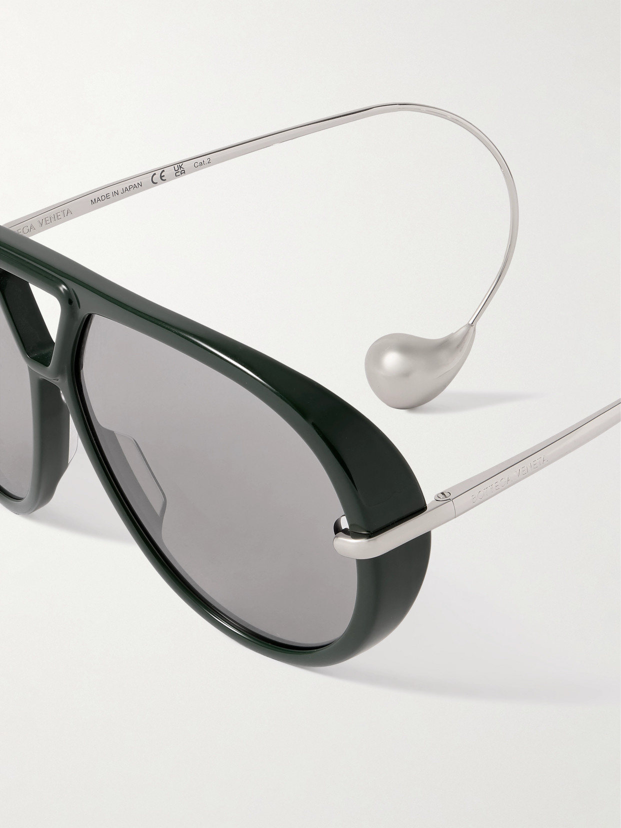 Bottega Veneta Embellished Aviator-style Recycled-acetate And Silver-tone Sunglasses In Green