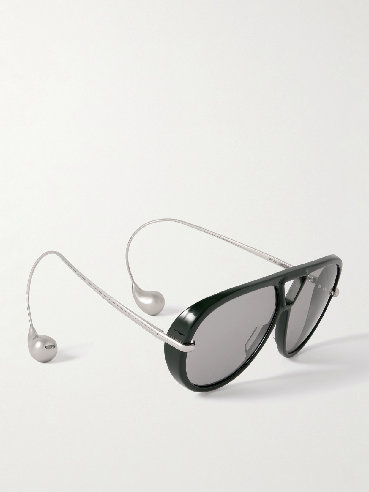 Bottega Veneta Embellished Aviator-style Recycled-acetate And Silver-tone Sunglasses In Green
