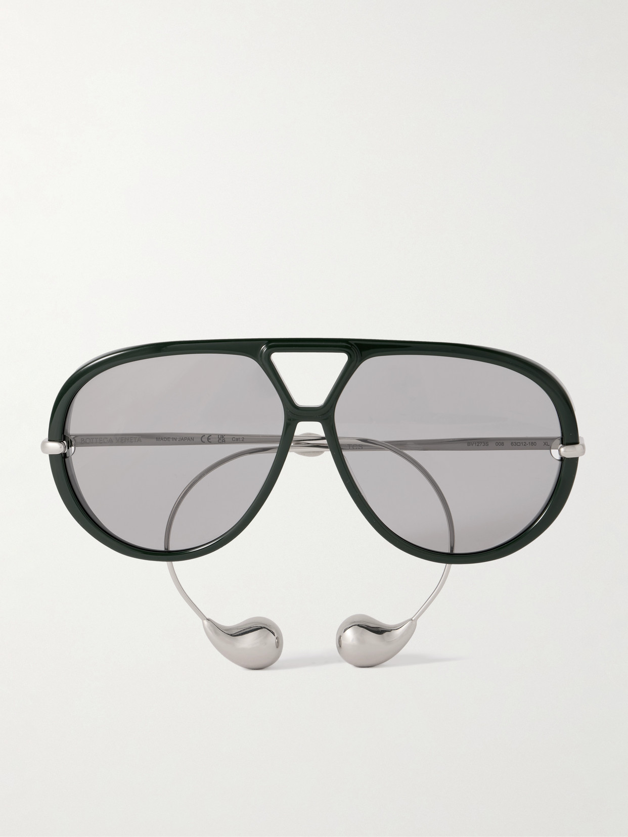 Bottega Veneta Embellished Aviator-style Recycled-acetate And Silver-tone Sunglasses In Green