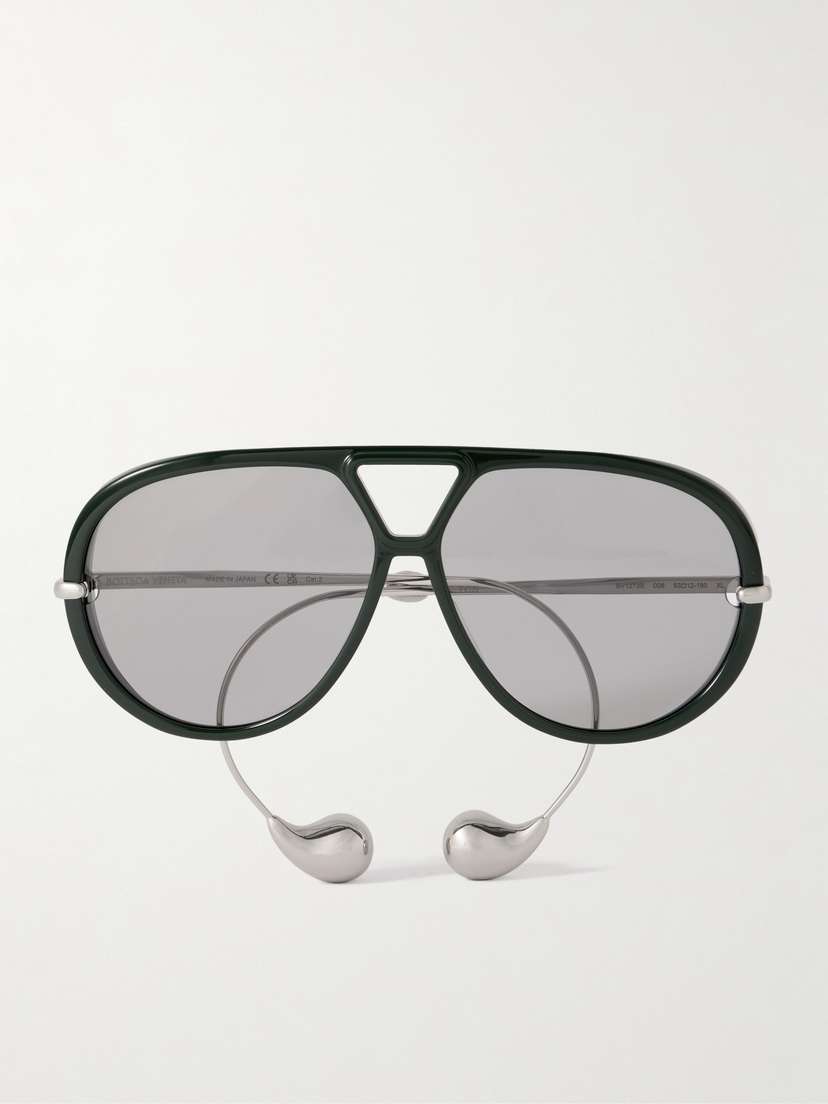 Bottega Veneta Eyewear Embellished Aviator-style Recycled-acetate And Silver-tone Sunglasses