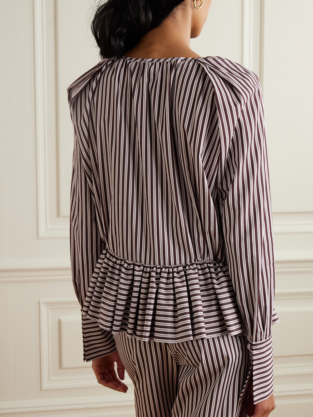 + The Vanguard Striped Cotton-Poplin Peplum Blouse