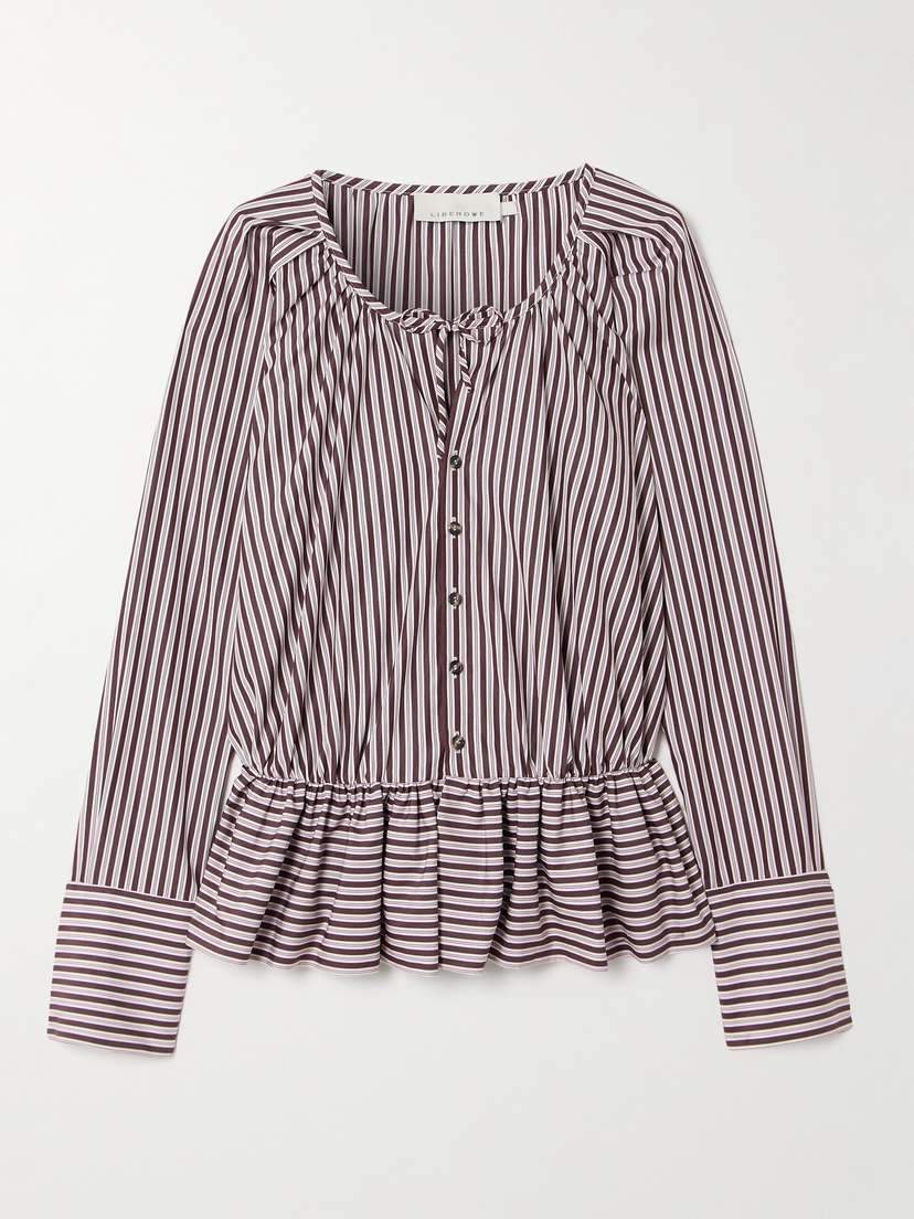 LIBEROWE + The Vanguard Striped Cotton-poplin Peplum Blouse