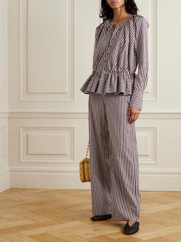 Liberowe + The Vanguard striped cotton-poplin peplum blouse