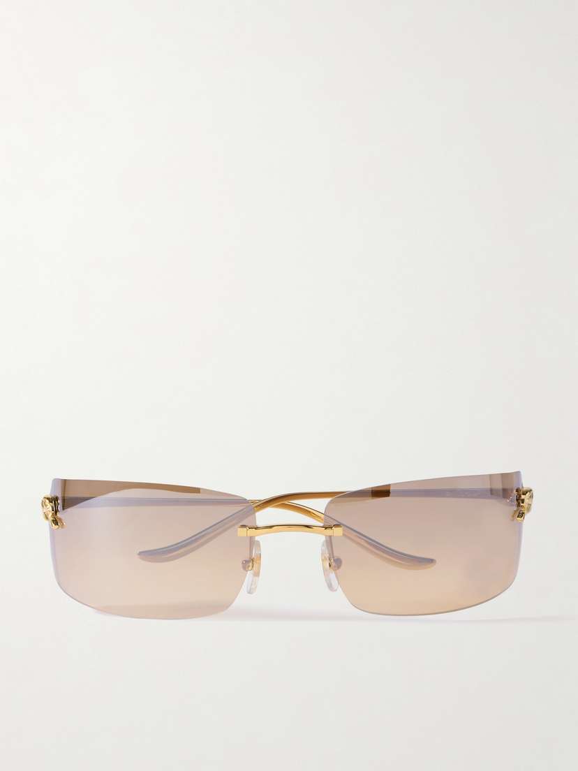 Cartier Eyewear Panthère De Cartier Rectangle-frame Rimless Gold-tone Sunglasses