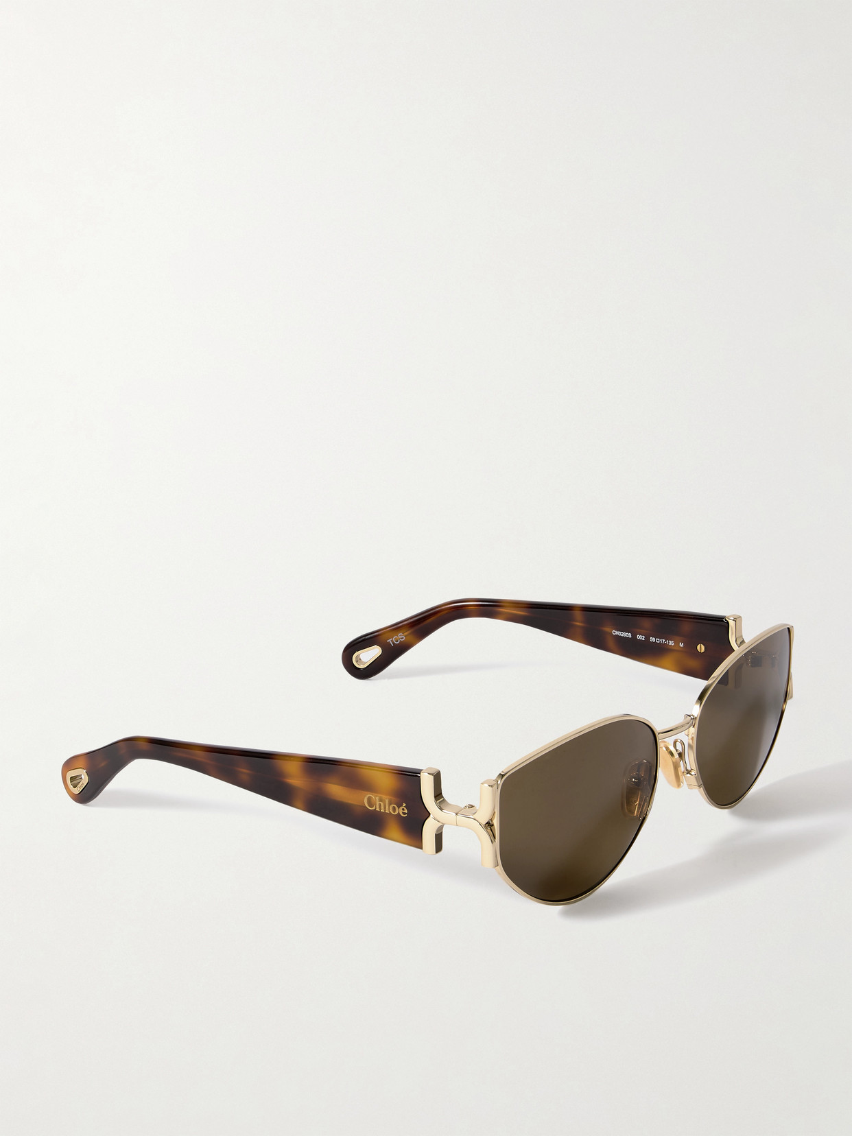 CHLOÉ OVAL-FRAME GOLD-TONE AND TORTOISESHELL ACETATE SUNGLASSES