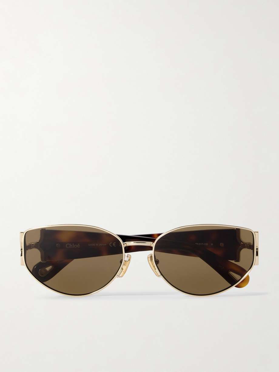 金色 金色金属玳瑁纹板材椭圆形框太阳镜 | CHLOÉ EYEWEAR