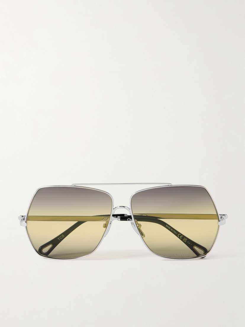 Chloé Oversized Aviator-style Silver-tone Sunglasses