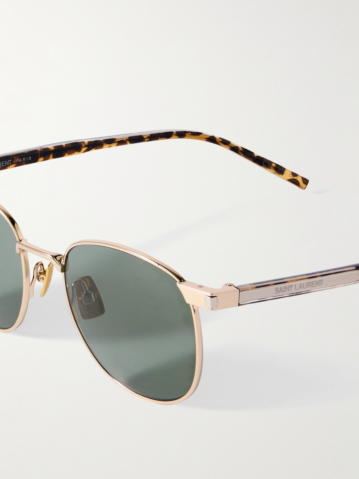 SAINT LAURENT ROUND-FRAME GOLD-TONE AND TORTOISESHELL ACETATE SUNGLASSES