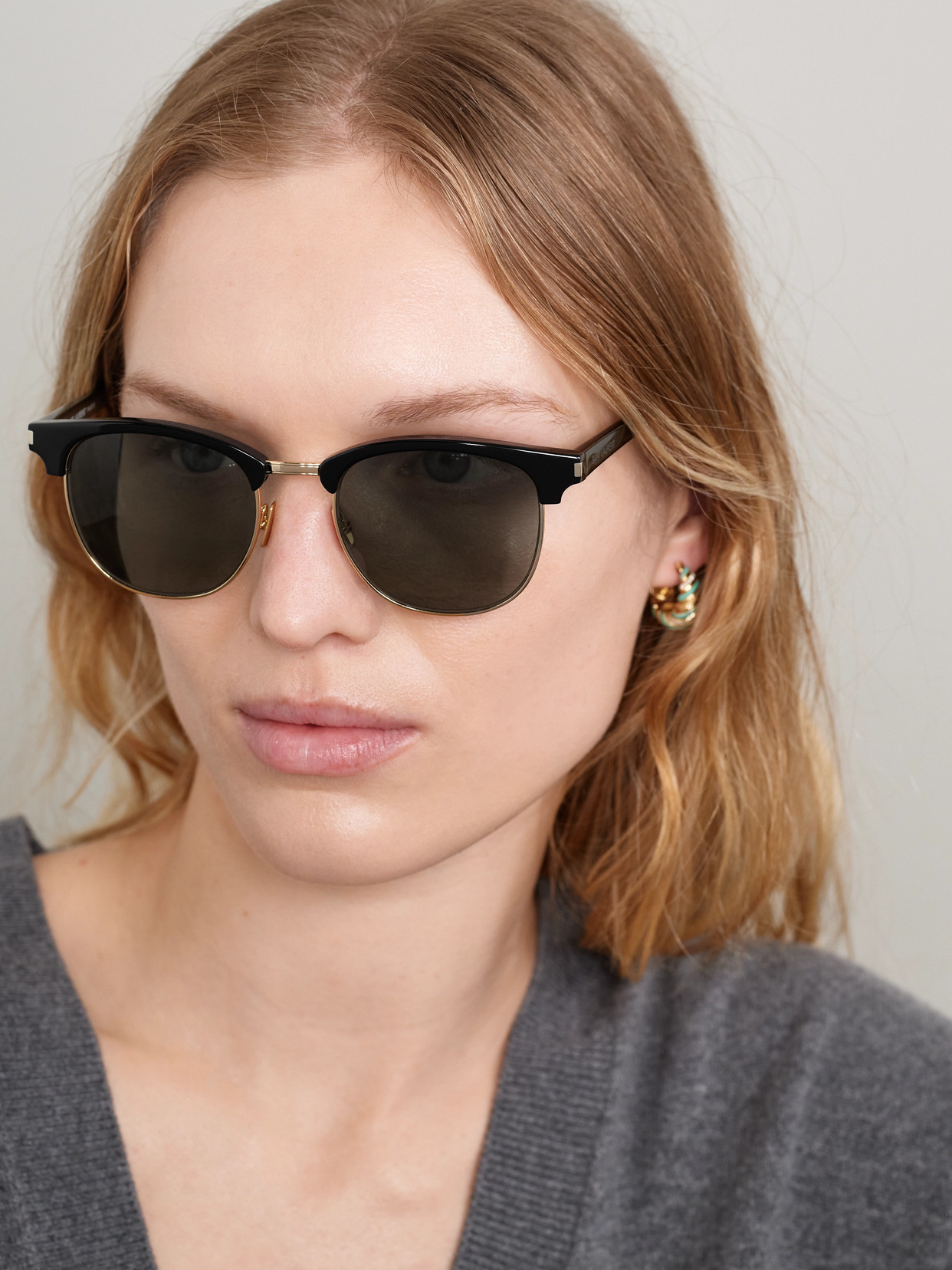 SAINT LAURENT ROUND-FRAME ACETATE AND GOLD-TONE SUNGLASSES