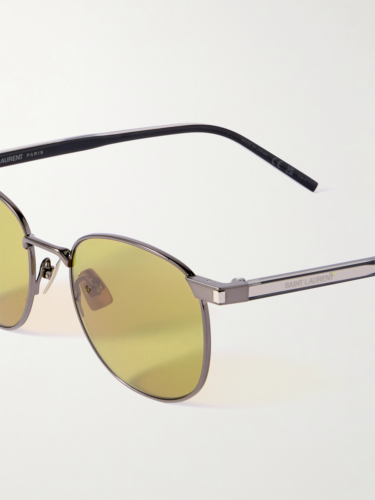 SAINT LAURENT ROUND-FRAME GUNMETAL-TONE AND ACETATE SUNGLASSES