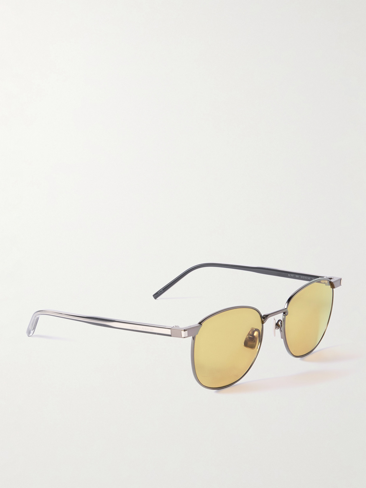 SAINT LAURENT ROUND-FRAME GUNMETAL-TONE AND ACETATE SUNGLASSES