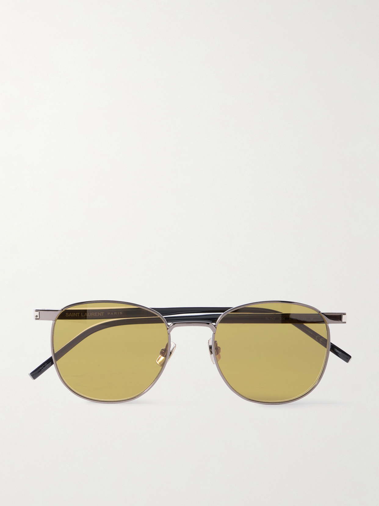 Saint Laurent Round-frame Gunmetal-tone And Acetate Sunglasses In Green
