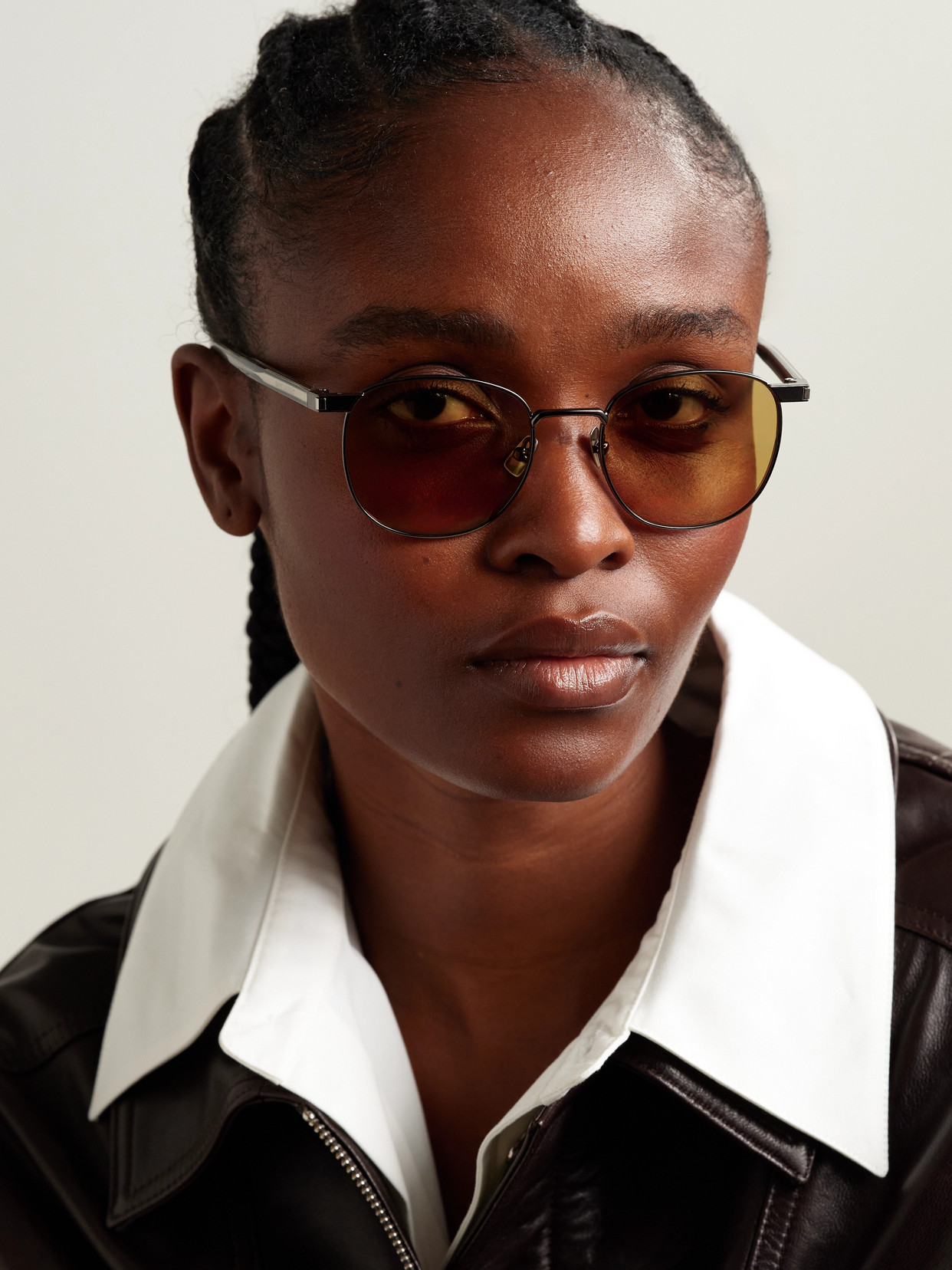SAINT LAURENT ROUND-FRAME GUNMETAL-TONE AND ACETATE SUNGLASSES