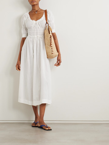 Dôen Ischia shirred organic cotton-voile midi dress