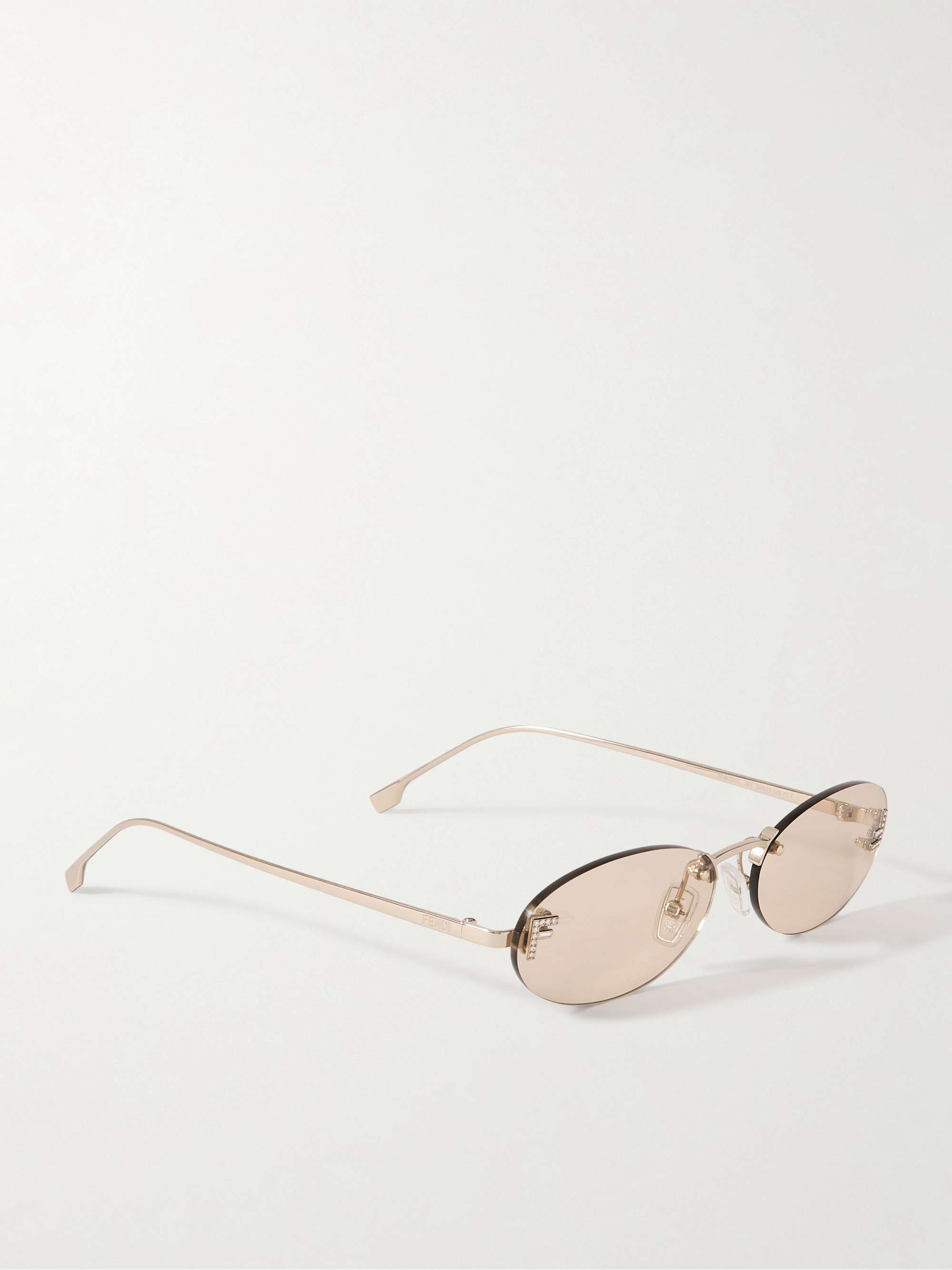 FENDI EYEWEAR Oval-frame crystal-embellished silver-tone sunglasses