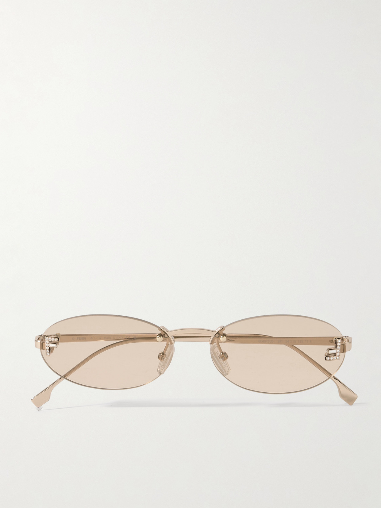 Fendi Rimless Oval-frame Crystal-embellished Gold-tone Sunglasses In Rose Gold