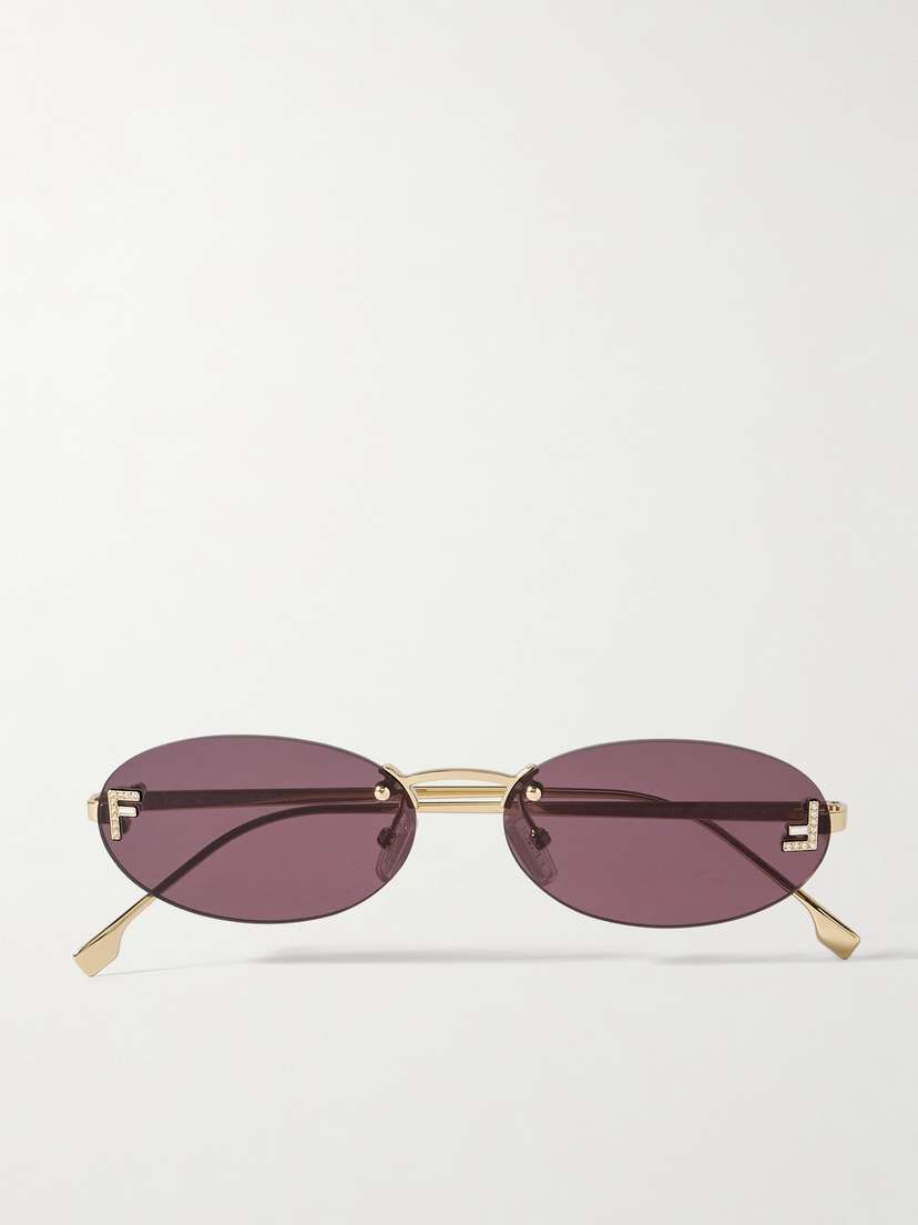 FENDI EYEWEAR Rimless Oval-frame Crystal-embellished Gold-tone Sunglasses
