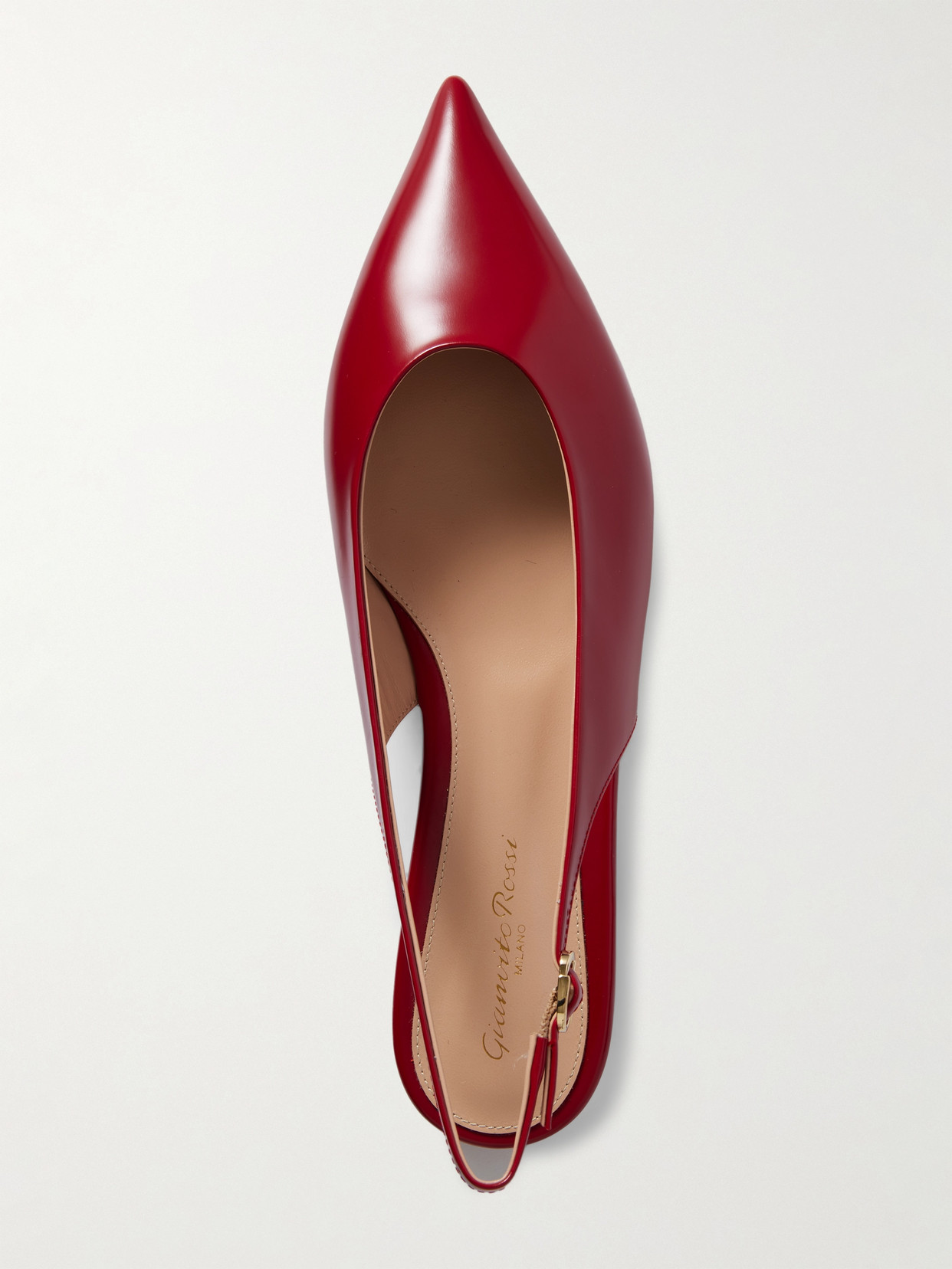 Gianvito Rossi Robbie Patent-leather Slingback Flats In Red