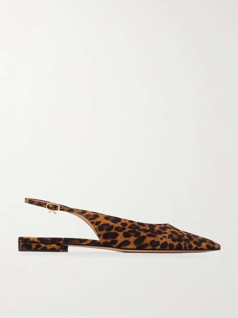 Gianvito Rossi Robbie Leopard-print Suede Slingback Flats