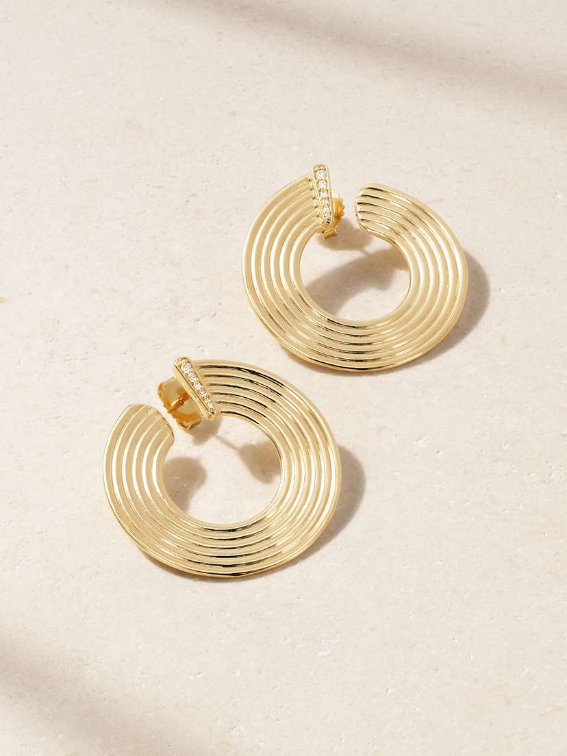 Sorellina Record Crescent 18-karat Gold Diamond Hoop Earrings