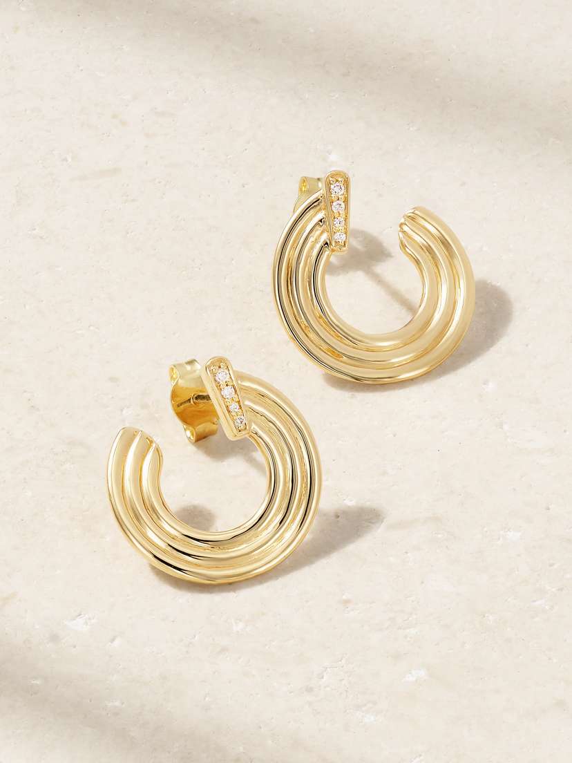 Sorellina Mini Record Crescent 18-karat Gold Diamond Earrings