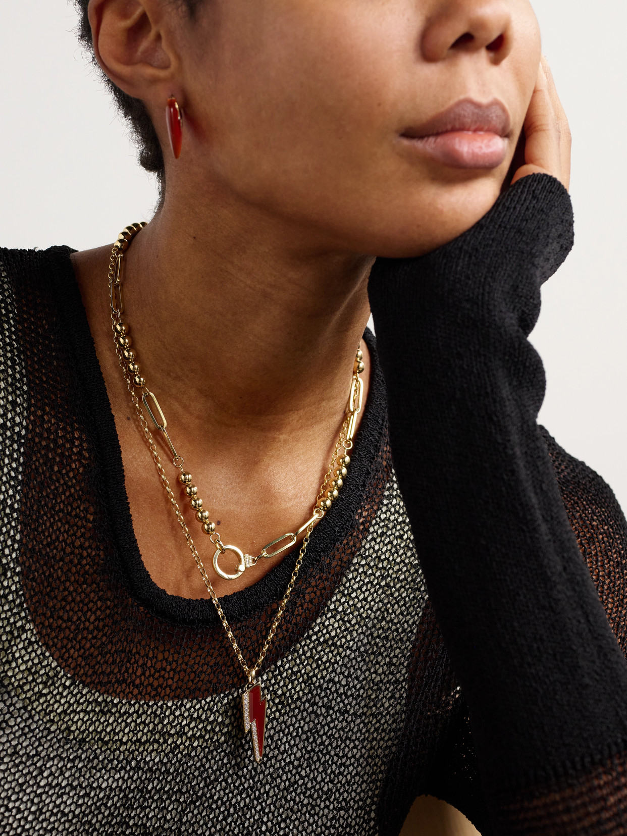 Sorellina Beaded Paperclip 18-karat Gold Diamond Necklace In Gold
