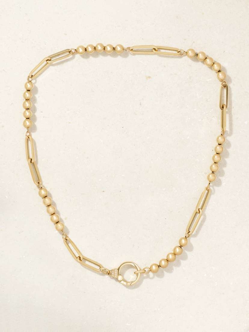 Sorellina Beaded Paperclip 18-karat Gold Diamond Necklace