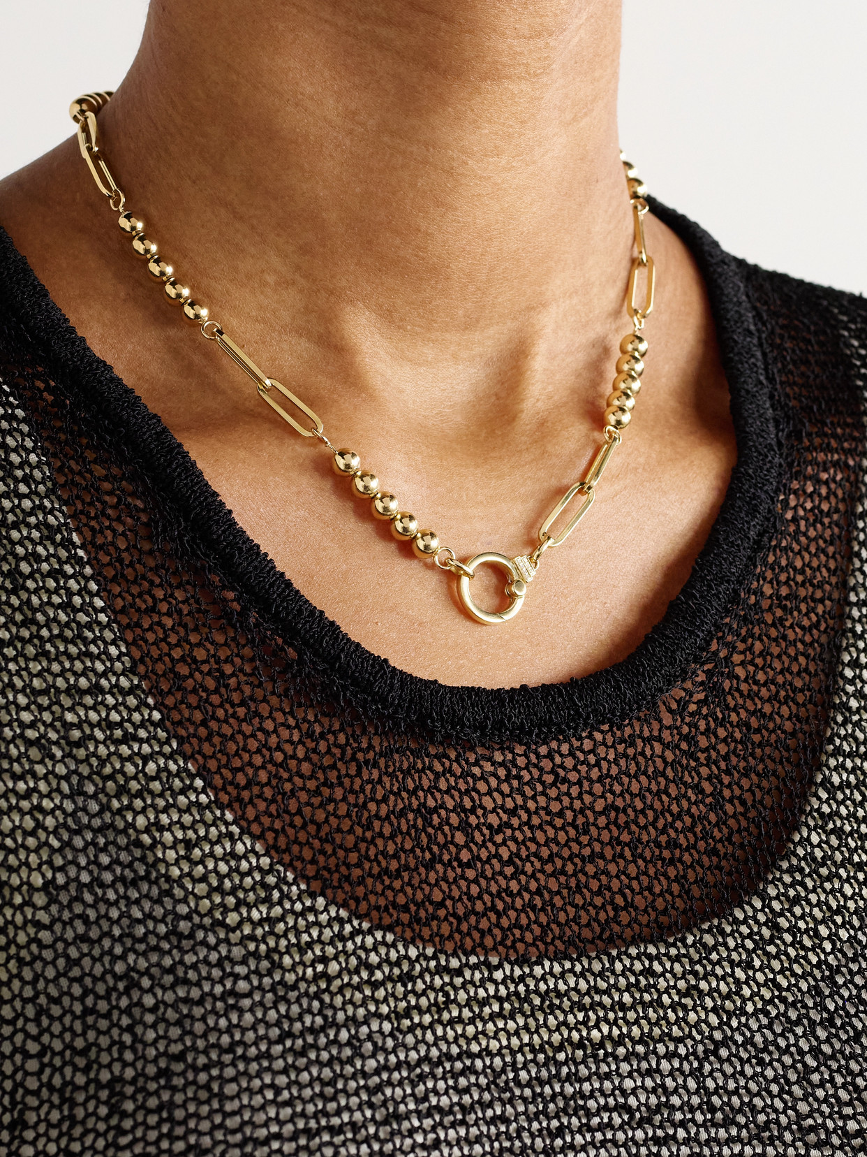 Sorellina Beaded Paperclip 18-karat Gold Diamond Necklace In Gold