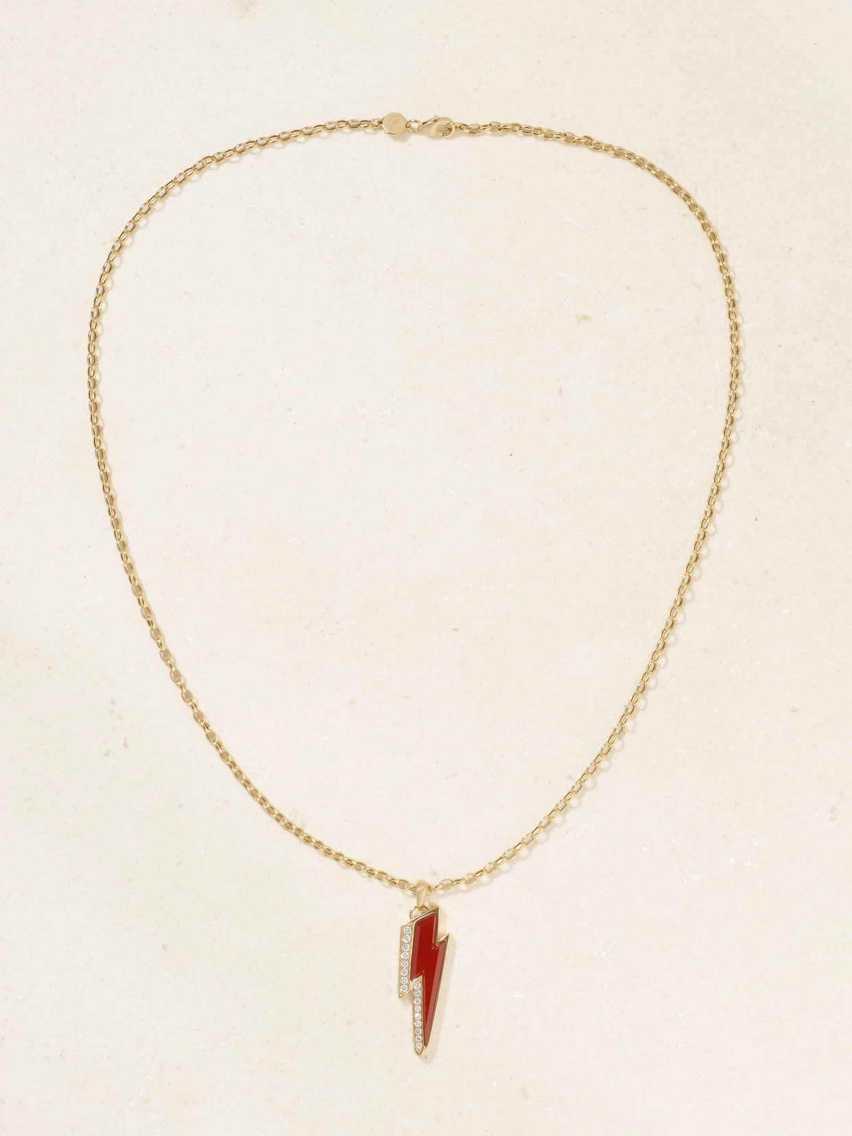 Sorellina Ziggy Bolt 18-karat Gold, Carnelian And Diamond Necklace In Red