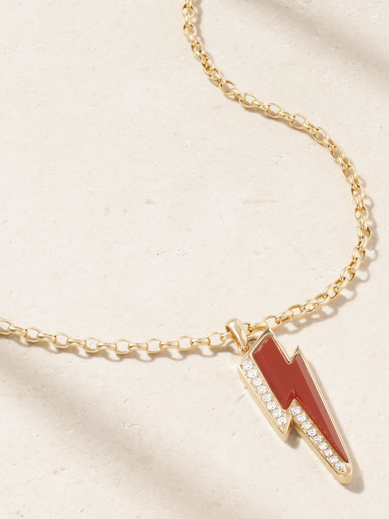 Sorellina Ziggy Bolt 18-karat Gold, Carnelian And Diamond Necklace In Red