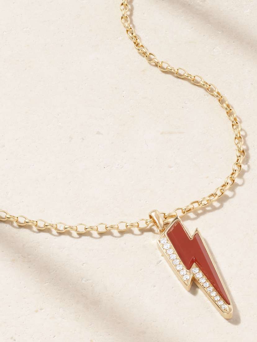 Sorellina Ziggy Bolt 18-karat Gold, Carnelian And Diamond Necklace