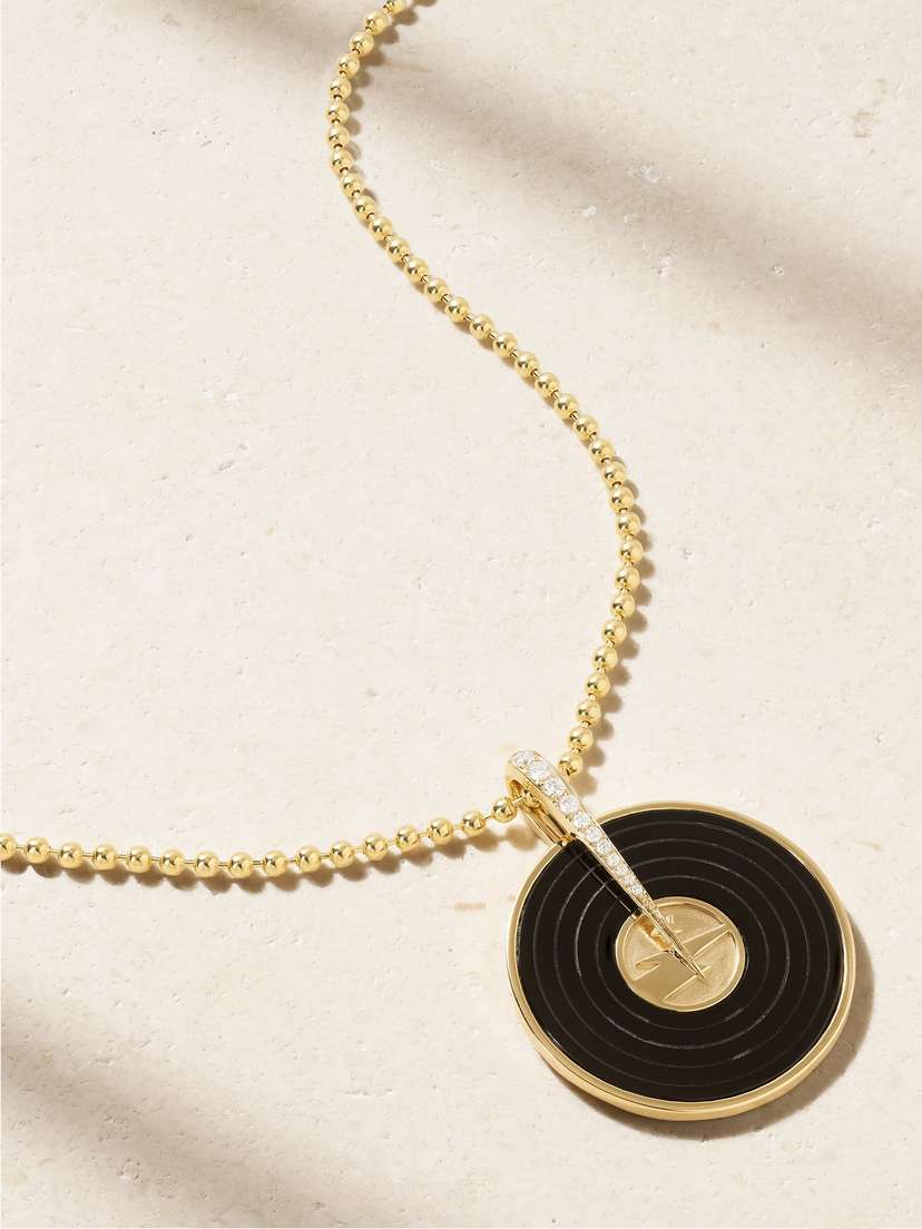 Sorellina Ziggy Record 18-karat Gold, Onyx And Diamond Necklace