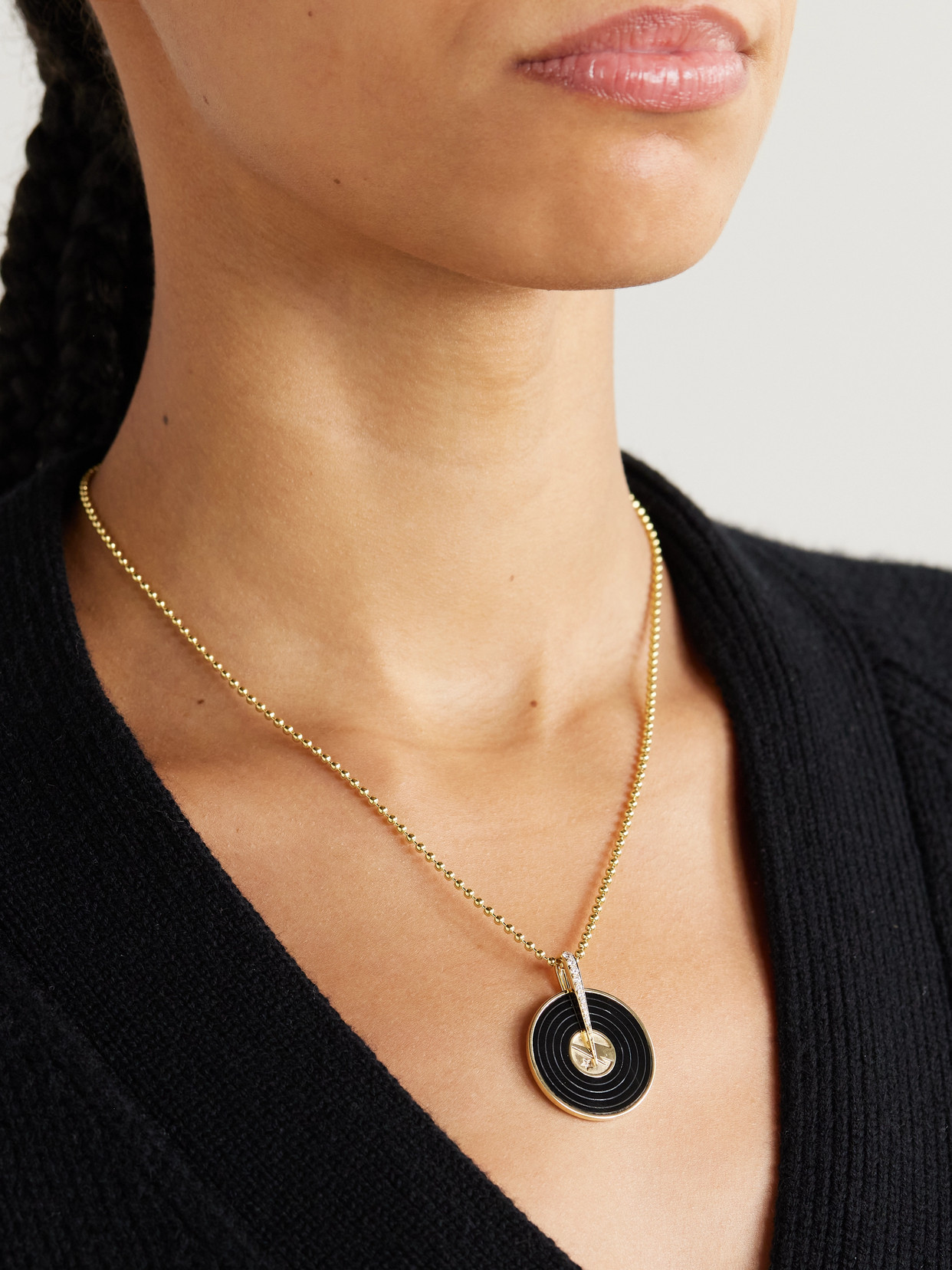 Sorellina Ziggy Record 18-karat Gold, Onyx And Diamond Necklace In Black