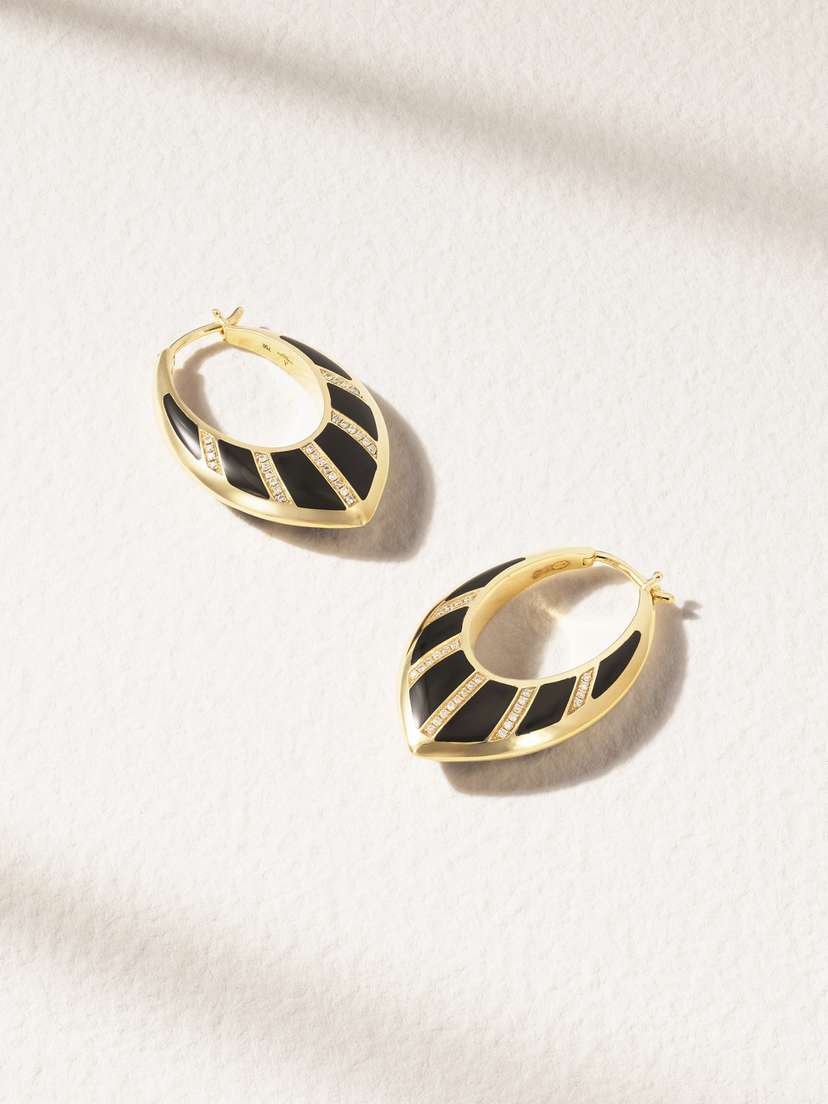 Sorellina Stardust 18-karat Gold, Onyx And Diamond Hoop Earrings