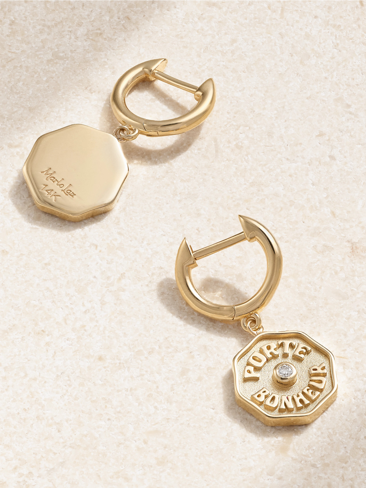 Marlo Laz Wee Porte Bonheur 14-karat Gold Diamond Hoop Earrings In Gold