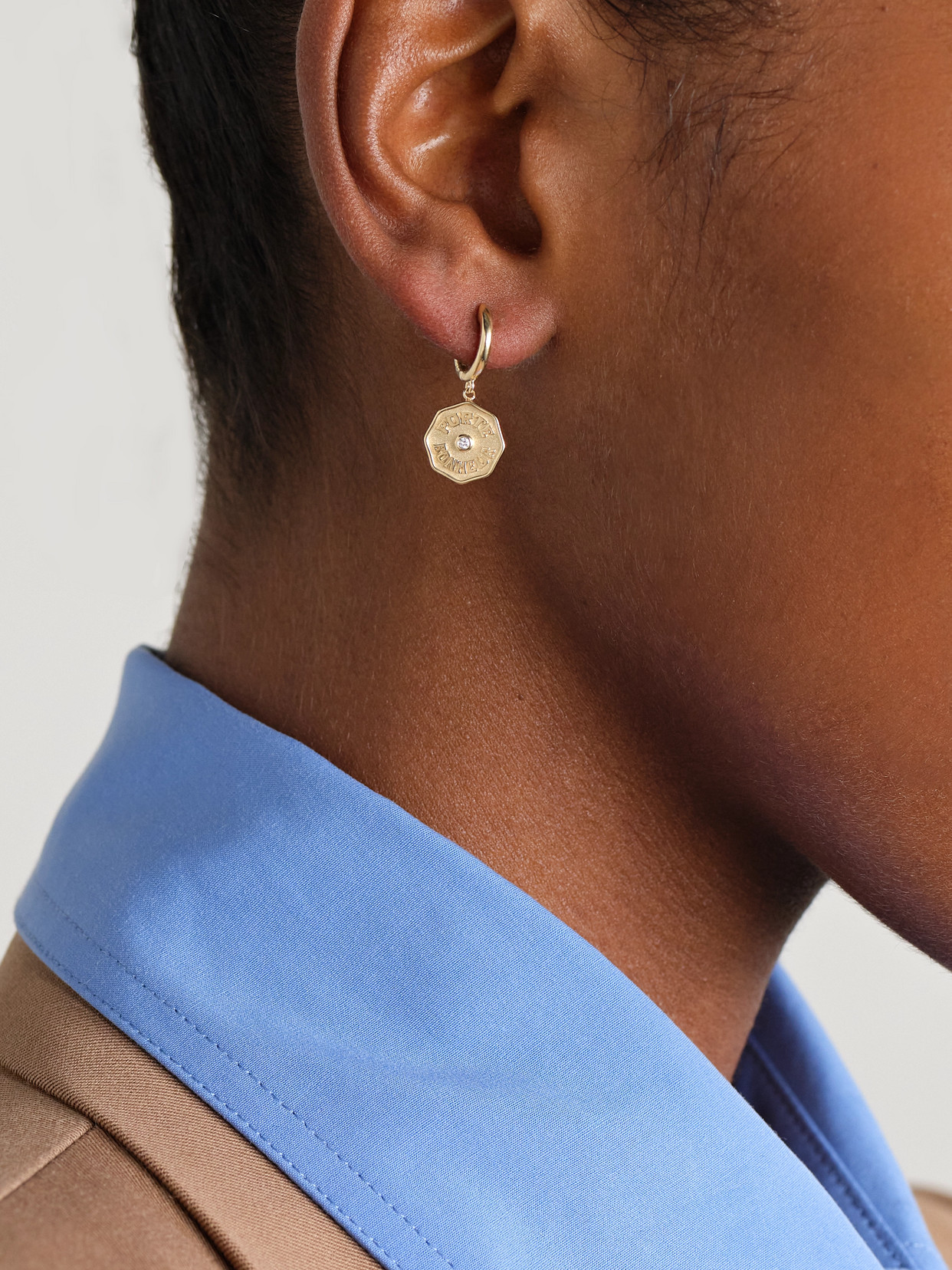 Marlo Laz Wee Porte Bonheur 14-karat Gold Diamond Hoop Earrings In Gold
