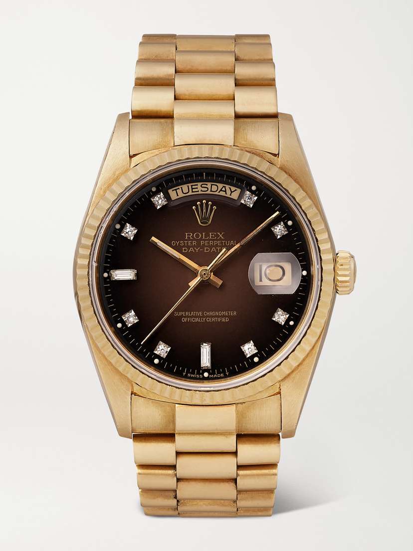 Stephanie Windsor + Rolex Vintage 1986 Oyster Perpetual Day-date President Automatic 36mm 18-karat Gold Diamond Watch, Ref. No., 18083