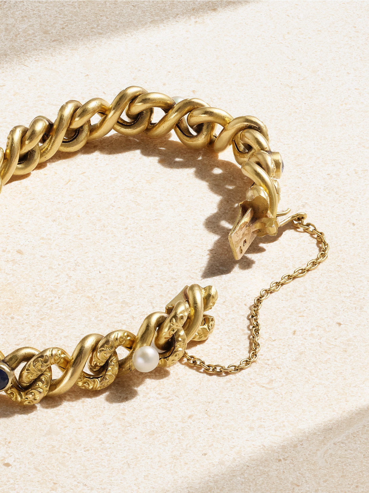 Stephanie Windsor Antique 1880s 18-karat Gold, Sapphire And Pearl Bracelet In Gold