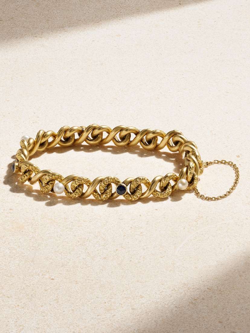 Stephanie Windsor Antique 1880s 18-karat Gold, Sapphire And Pearl Bracelet
