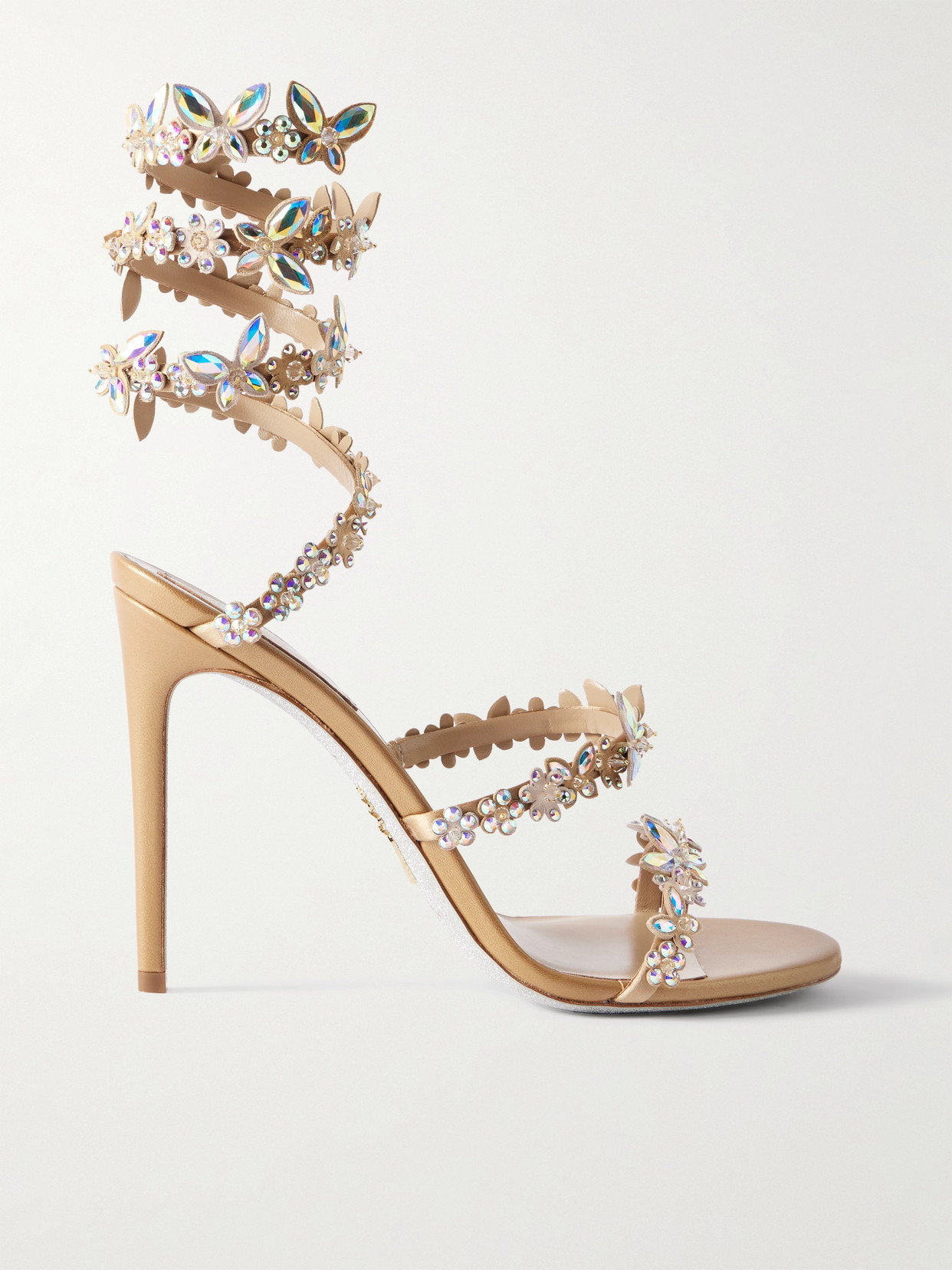 René Caovilla Eden Crystal-embellished Satin Sandals In Gold